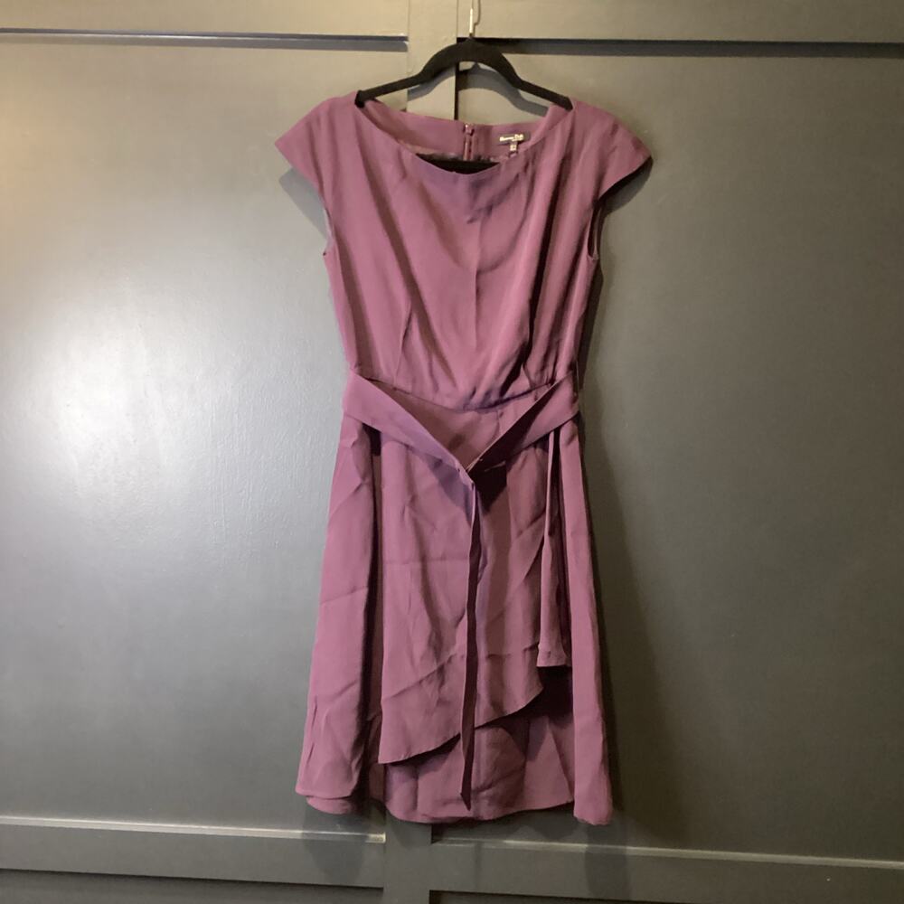 Massimo Dutti cap sleeve mini dress purple belted sheath style size 4